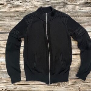 XRAY Mens Black Moto Full Zip Cardigan Sweater Ribbed Knit Heavyweight Small